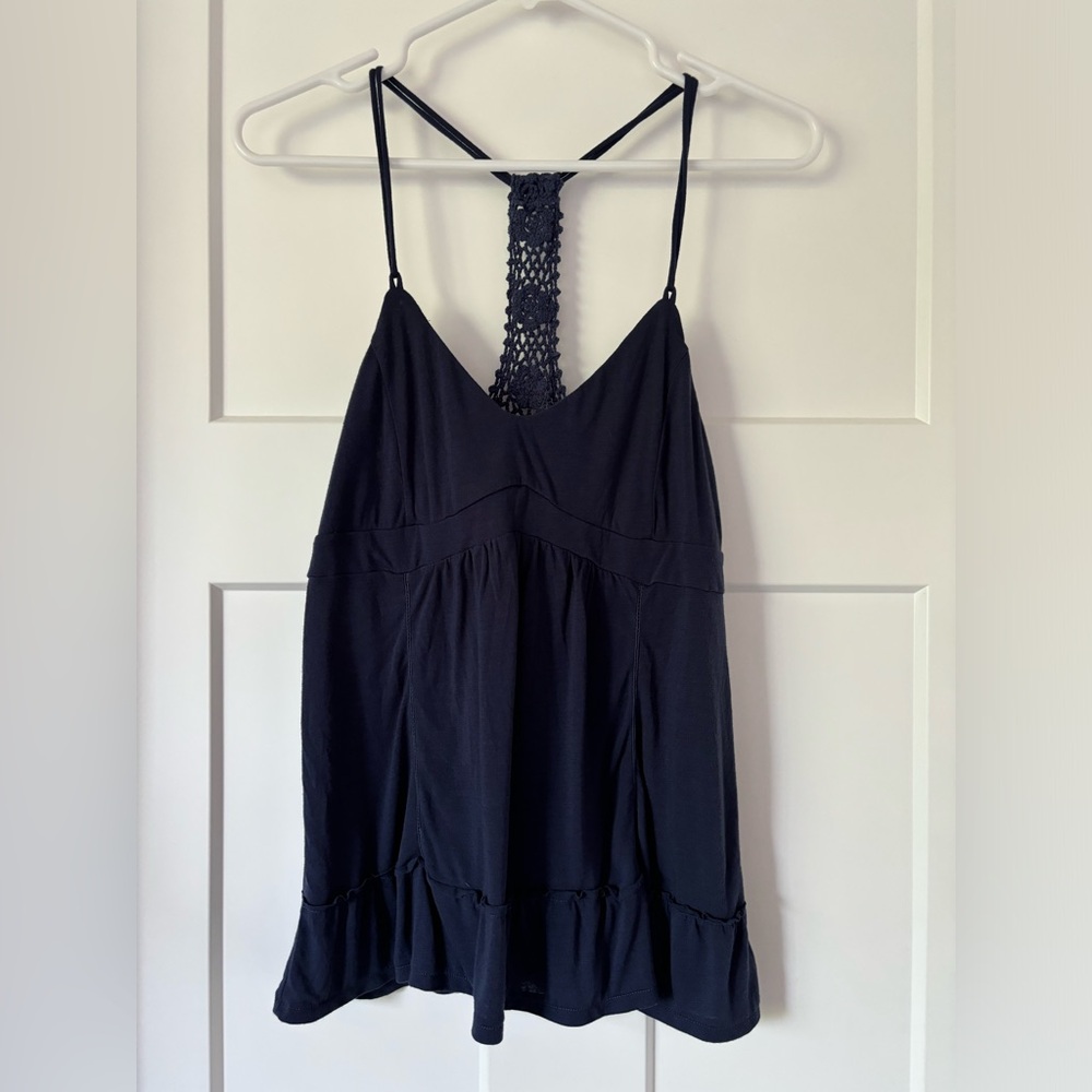 American Eagle Outfitters navy blue crochet racerback top